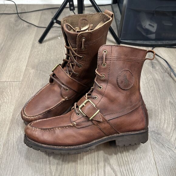 Ralph Lauren Polo Sport Men's Ranger Lace-up Buckle Brown Leather Ankle Boots 11 - Picture 1 of 7